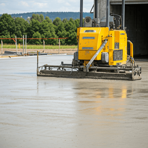 Macchina Laser Screed durante la livellazione di un pavimento industriale in calcestruzzo