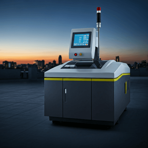 Macchina laser al tramonto su cantiere industriale